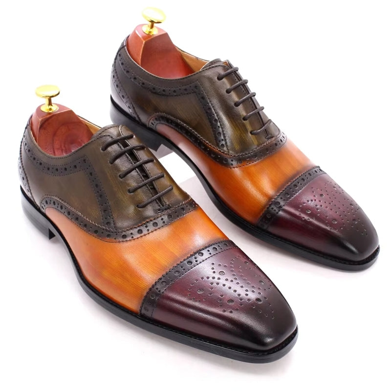 Mixed Color Oxford Cowhide Men Dress Shoes Brown Men Dresses Shoes - Tophatter Daily Deals