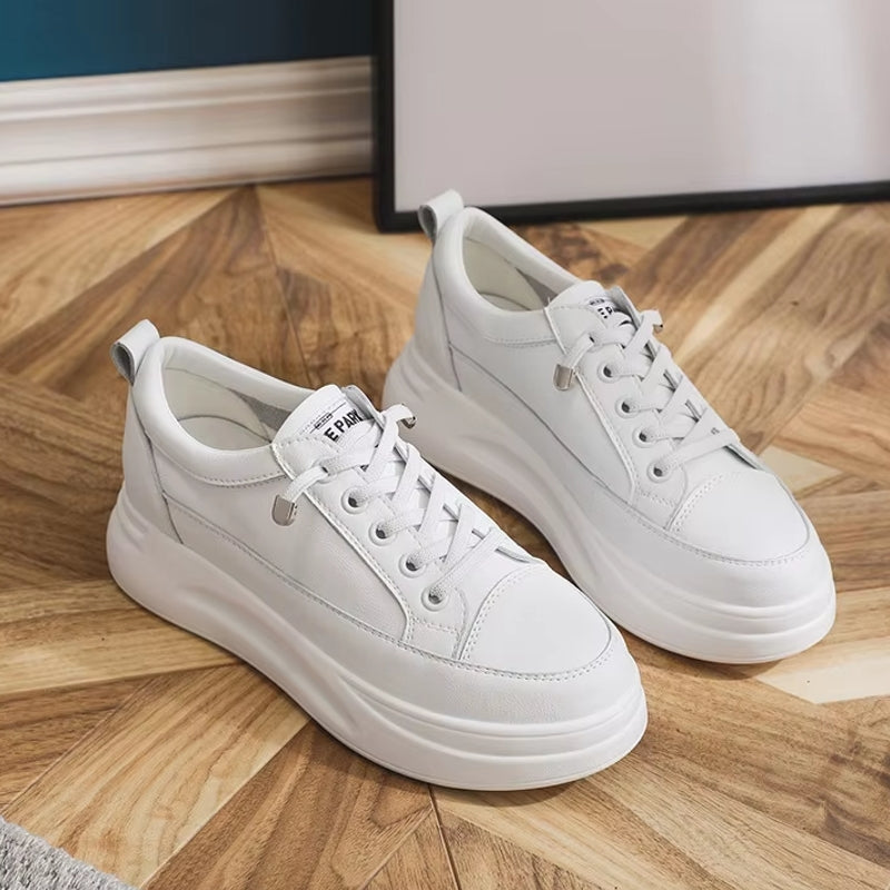 Versatile White Sneakers 4.5cm Platform Flats High Heel Sneaker - Tophatter Daily Deals