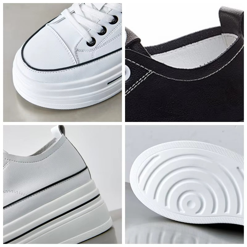 Women Chunky Leather Sneaker Loafer Shoes 8cm High Heel Sneaker - Tophatter Daily Deals