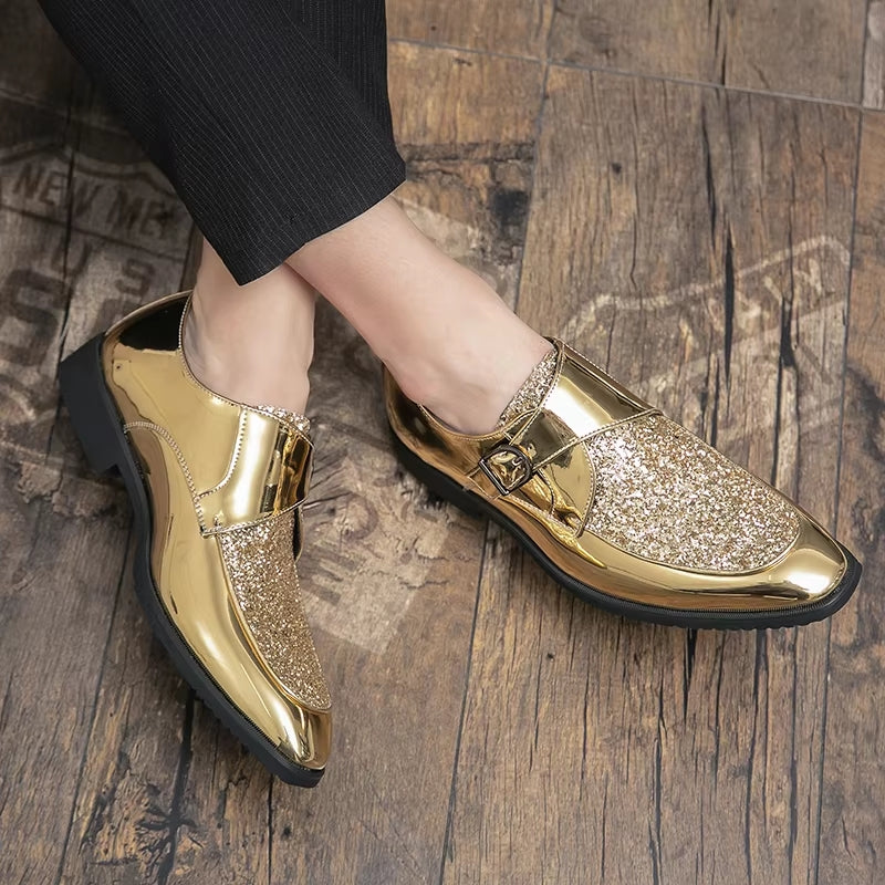 Fashion Men Golden and Black Sequined Shoes Men Shoes - Tophatter Daily Deals