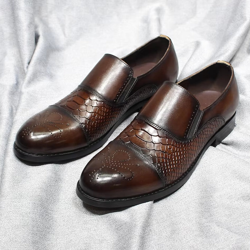 Classic Snake Print Genuine Leather Cap Toe Shoes Men Dresses Shoes - Tophatter Daily Deals
