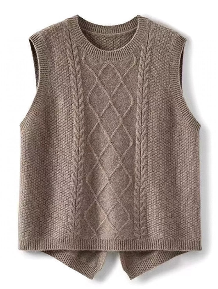 Women 100% Pure Wool Round Neck Vest Brown Blouses - Tophatter Daily Deals