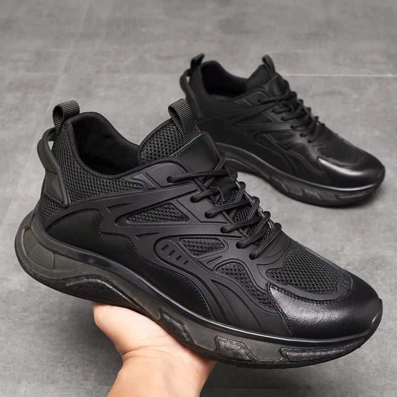 Unisex Cowhide Casual Height Increasing Shoes High Heel Sneaker - Tophatter Daily Deals