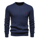 Round Neck Classic Twist Patterned Pullover Knitted Navy Men's Clothing - Tophatter Daily Deals