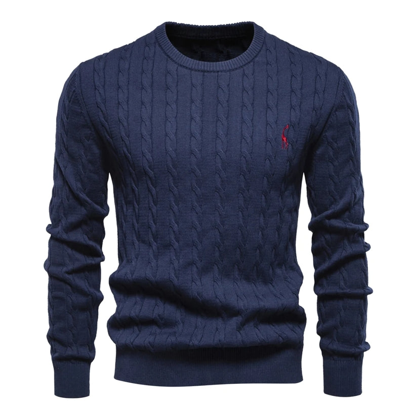 Round Neck Classic Twist Patterned Pullover Knitted Navy Men's Clothing - Tophatter Daily Deals