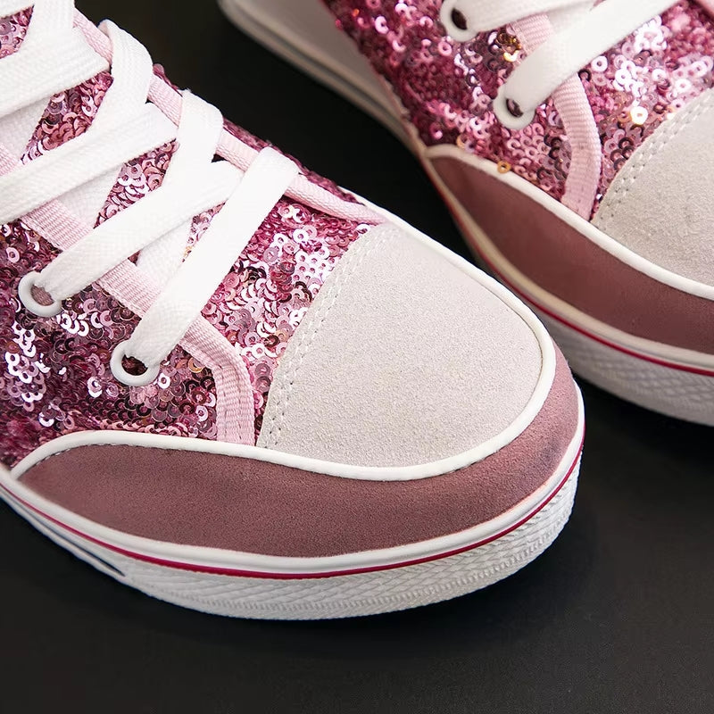 Glitter Sequins High Top Women Height Increasing Wedges Shoes High Heel Sneaker - Tophatter Daily Deals