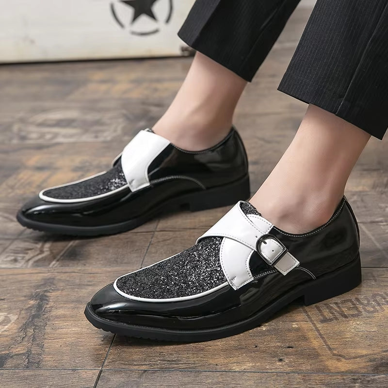 Fashion Men Golden and Black Sequined Shoes Men Shoes - Tophatter Daily Deals