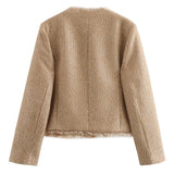 Fashion O-neck Pocket Tweed Short Coats Work Wear Blazers - Tophatter Daily Deals