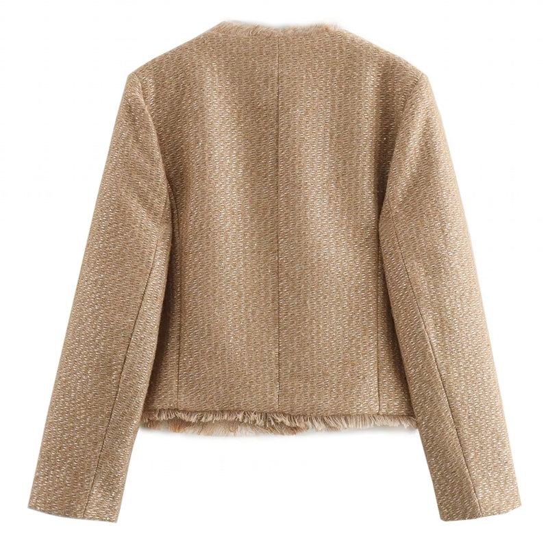 Fashion O-neck Pocket Tweed Short Coats Work Wear Blazers - Tophatter Daily Deals