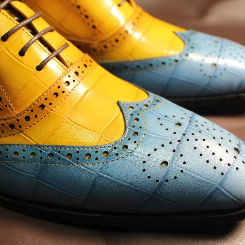 Luxury Leather Crocodile Pattern Oxford Shoes Light Blue Men Dresses Shoes - Tophatter Daily Deals