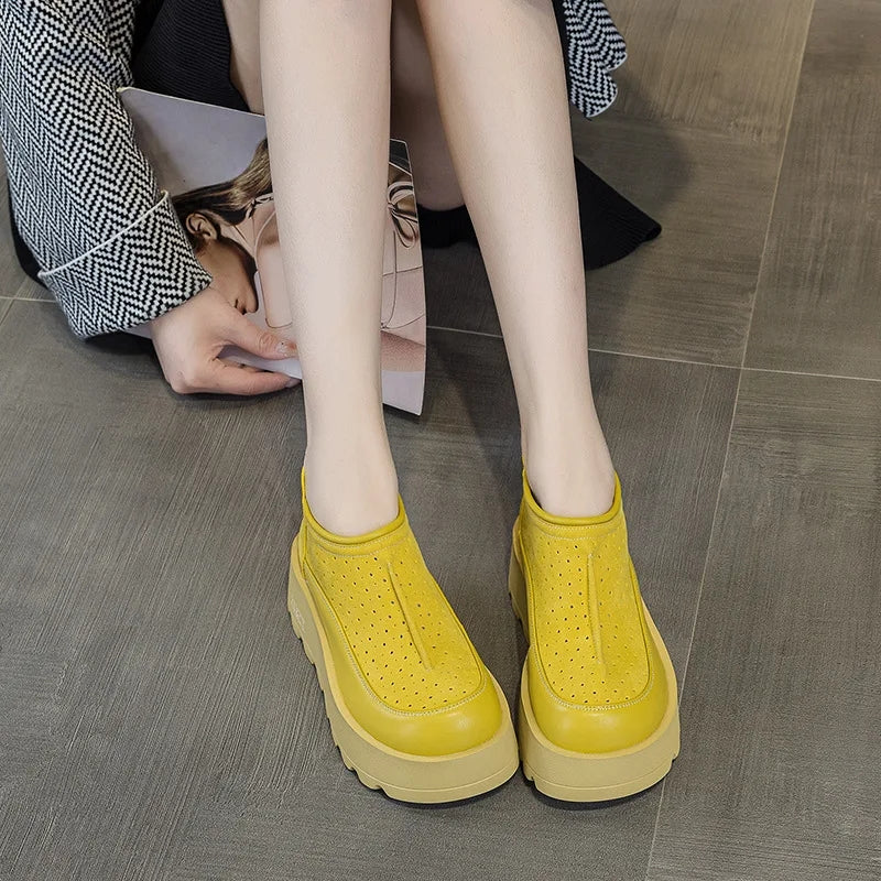 Women Suede Cow Causal Shoes Wedge Flats 6CM Casual Women Shoes - Tophatter Daily Deals