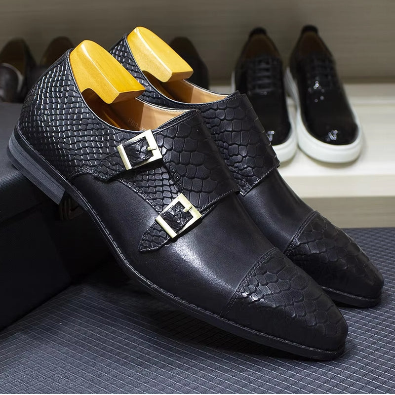 Calf Leather Comfortable Monk Strap Classic Crocodile Pattern Formal Shoes Men Dresses Shoes - Tophatter Daily Deals