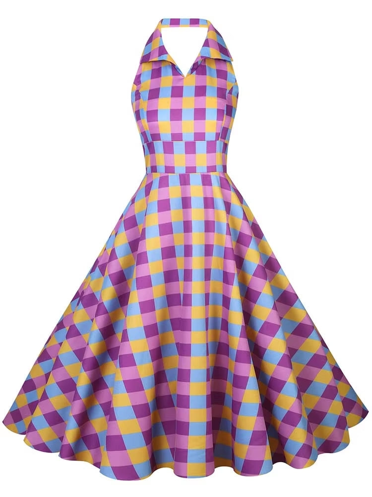 Retro Halter Party Midi Dresses Purple Midi Dresses - Tophatter Daily Deals