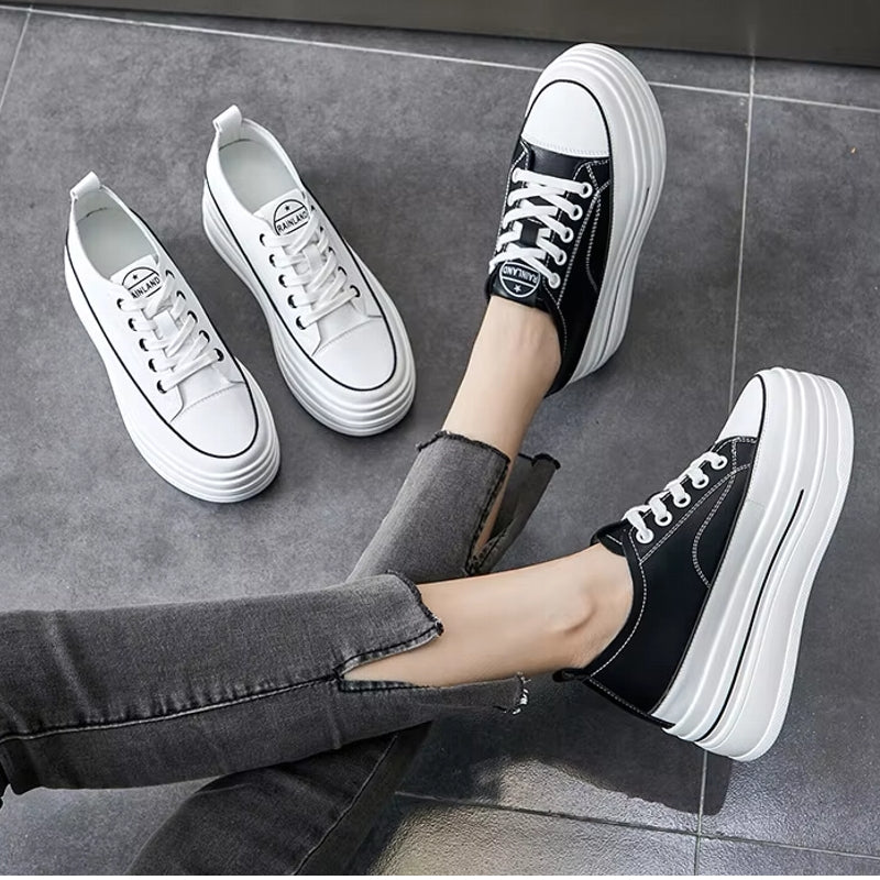 Women Chunky Leather Sneaker Loafer Shoes 8cm High Heel Sneaker - Tophatter Daily Deals