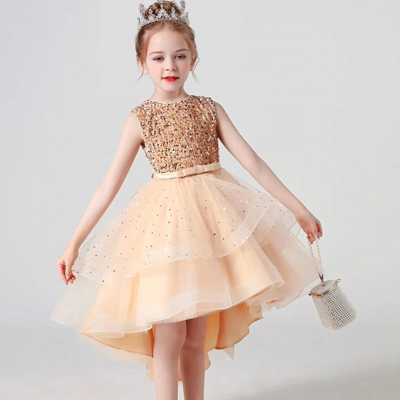 3-13 years Sequin Lace Tuxedo Dress for girls Champagne kids clothing - Tophatter Daily Deals