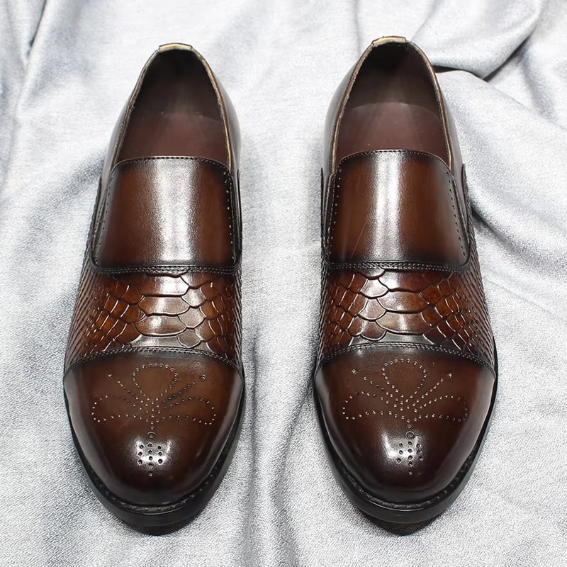 Classic Snake Print Genuine Leather Cap Toe Shoes Men Dresses Shoes - Tophatter Daily Deals