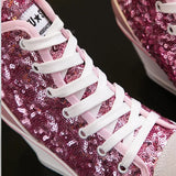 Glitter Sequins High Top Women Height Increasing Wedges Shoes High Heel Sneaker - Tophatter Daily Deals