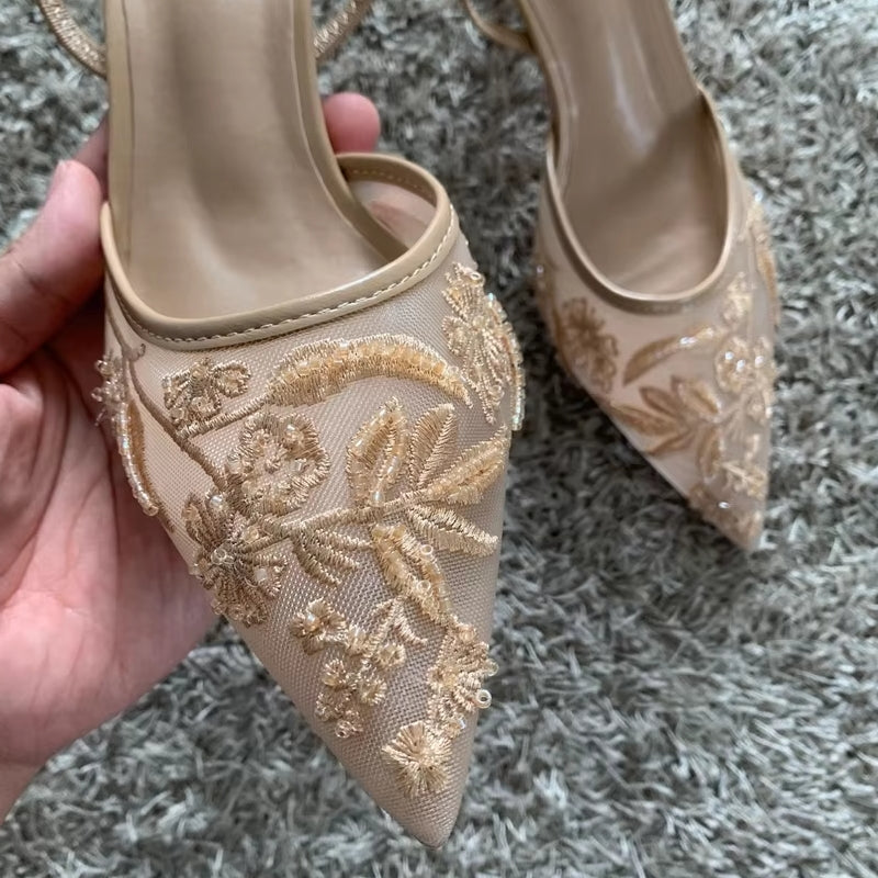 Elegant high heel slip-on pointed toe sandals 7cm heels - Tophatter Daily Deals