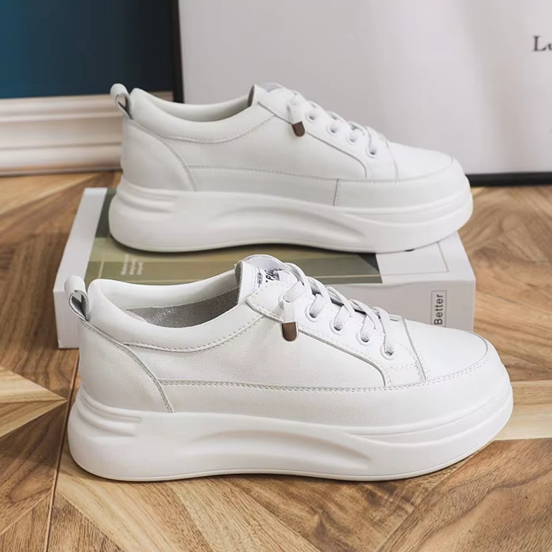 Versatile White Sneakers 4.5cm Platform Flats High Heel Sneaker - Tophatter Daily Deals