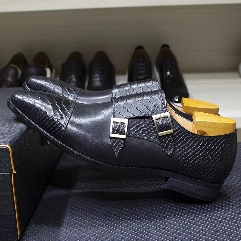 Calf Leather Comfortable Monk Strap Classic Crocodile Pattern Formal Shoes Men Dresses Shoes - Tophatter Daily Deals