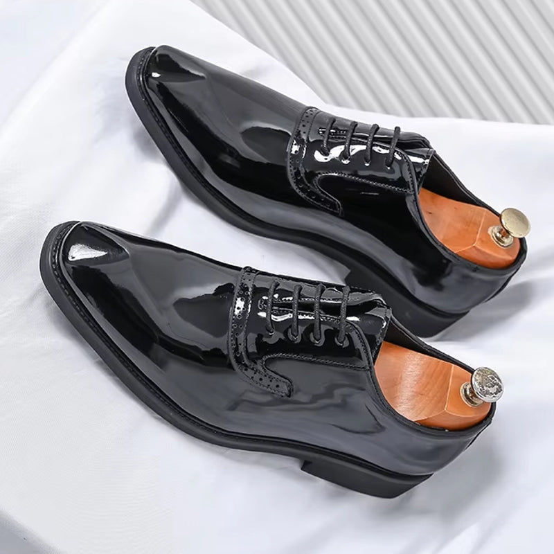 Patent Leather Men's Shoes Pointed Oxford Men Dresses Shoes - Tophatter Daily Deals