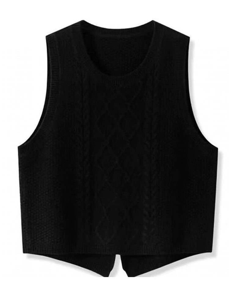 Women 100% Pure Wool Round Neck Vest Black Blouses - Tophatter Daily Deals