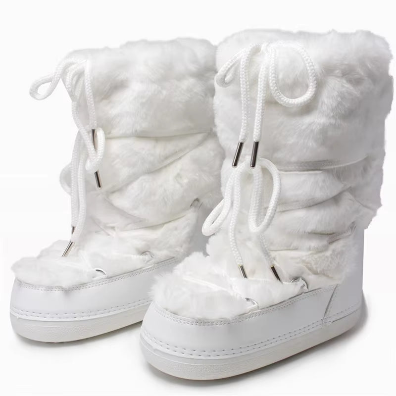 Winter Fur Women Snow Boots White Long Snow Boots - Tophatter Daily Deals