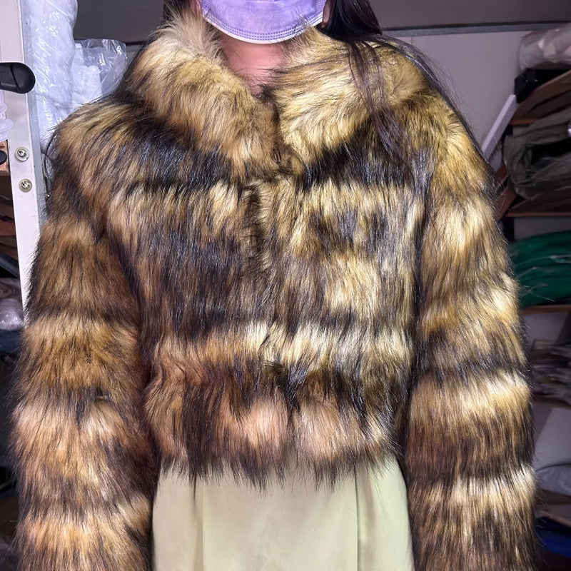 Women Fluffy Top Coat Hooded Straight Short Brown Jacket - Tophatter Daily Deals