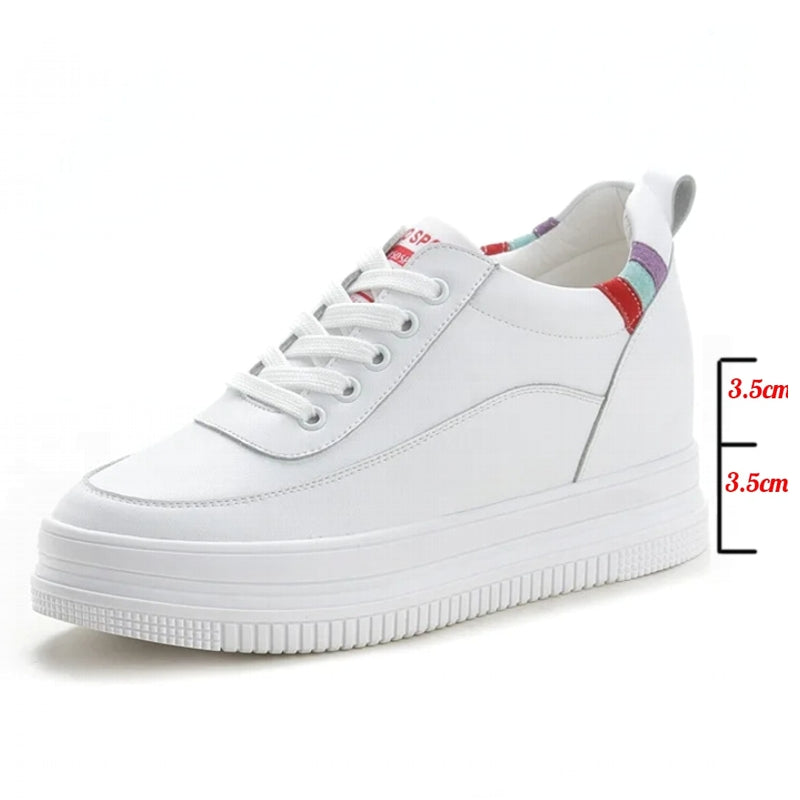 Genuine Leather Platform Wedge Sneakers 7cm High Heel Sneaker - Tophatter Daily Deals