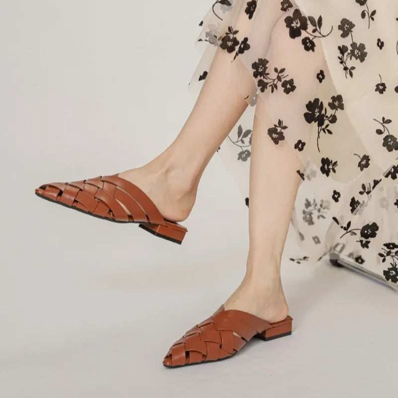 Hollow Woven Pointed Cool Women Sandals Brown Casual Women Shoes - Tophatter Daily Deals