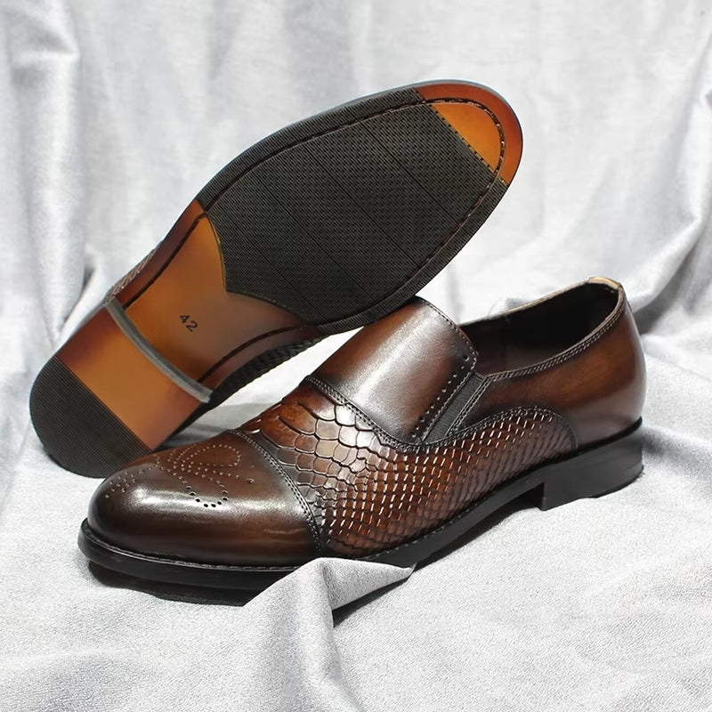 Classic Snake Print Genuine Leather Cap Toe Shoes Men Dresses Shoes - Tophatter Daily Deals