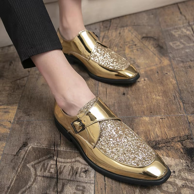 Fashion Men Golden and Black Sequined Shoes Men Shoes - Tophatter Daily Deals