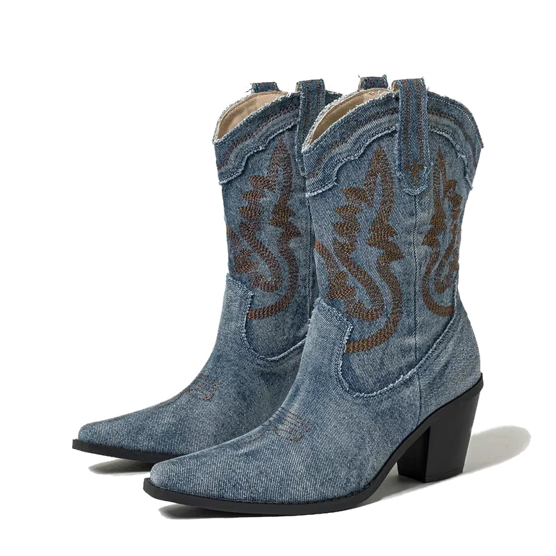 Denim Pointed Toe Ankle Boots for Women Blue Women Shoes - Tophatter Daily Deals