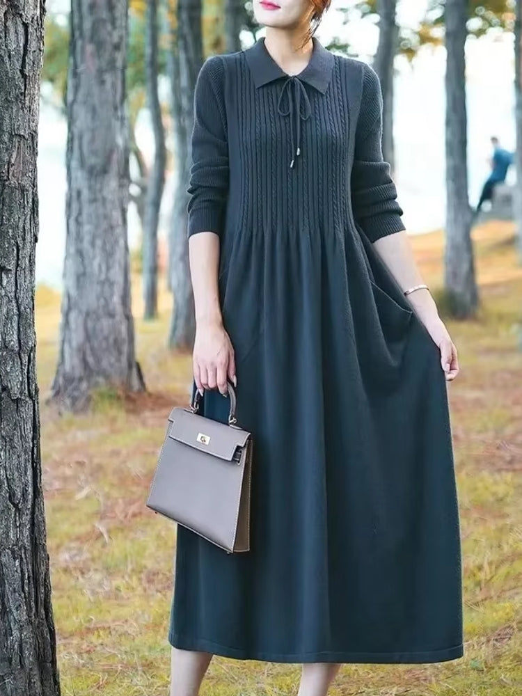 Women's Long Polo Neck Loose Over Knee Dress Blue Midi Dresses - Tophatter Daily Deals