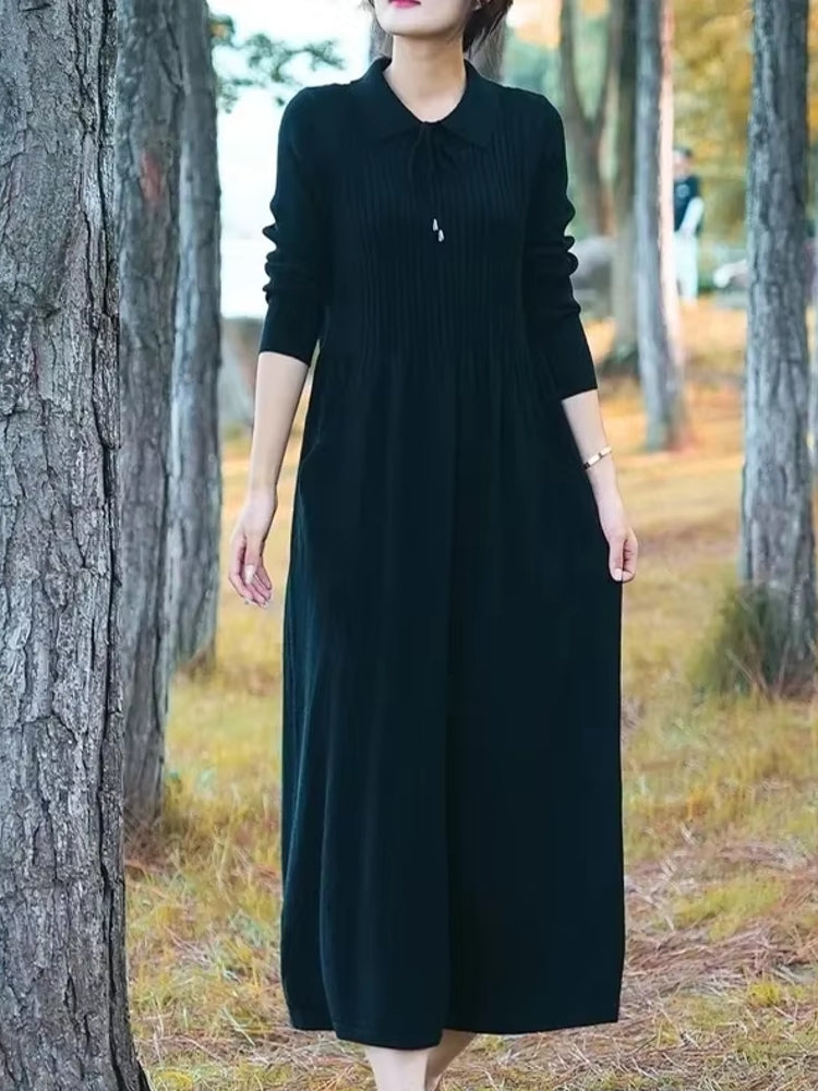 Women's Long Polo Neck Loose Over Knee Dress Black Midi Dresses - Tophatter Daily Deals