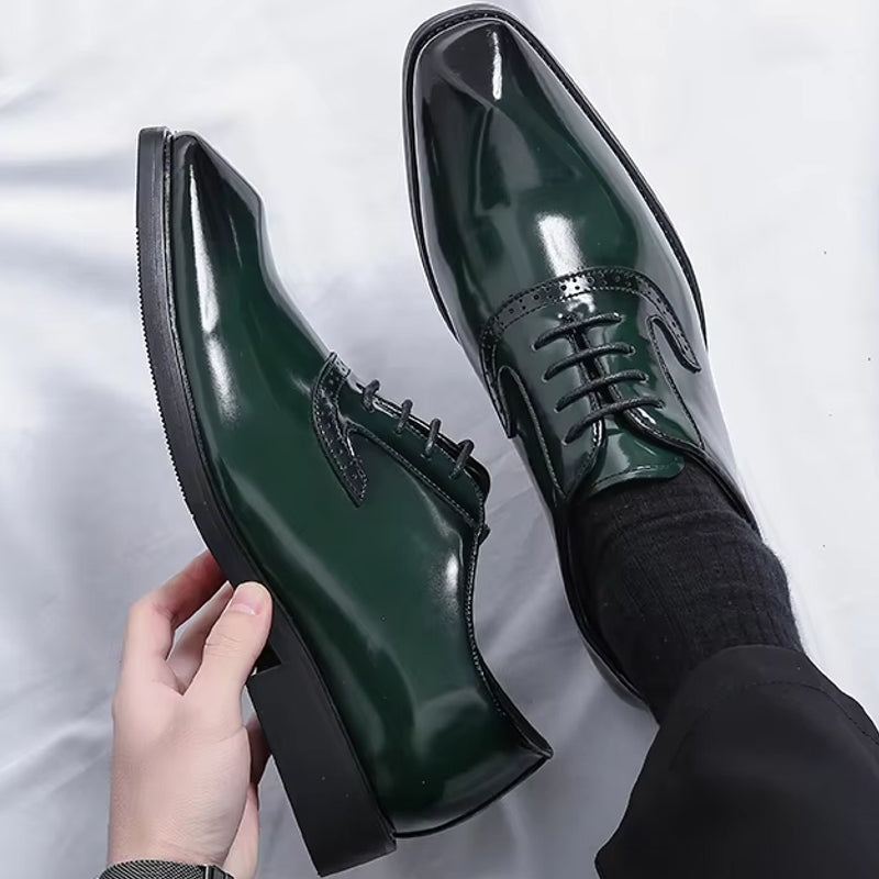 Patent Leather Men's Shoes Pointed Oxford Army Green Men Dresses Shoes - Tophatter Daily Deals