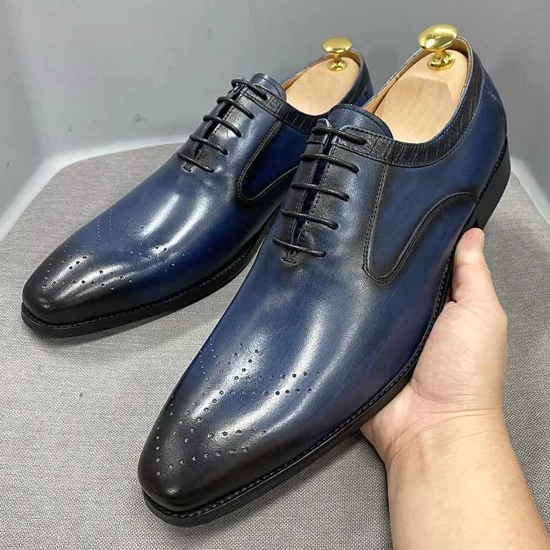 Luxury Cow Genuine Leather Men Shoes Blue Men Shoes - Tophatter Daily Deals