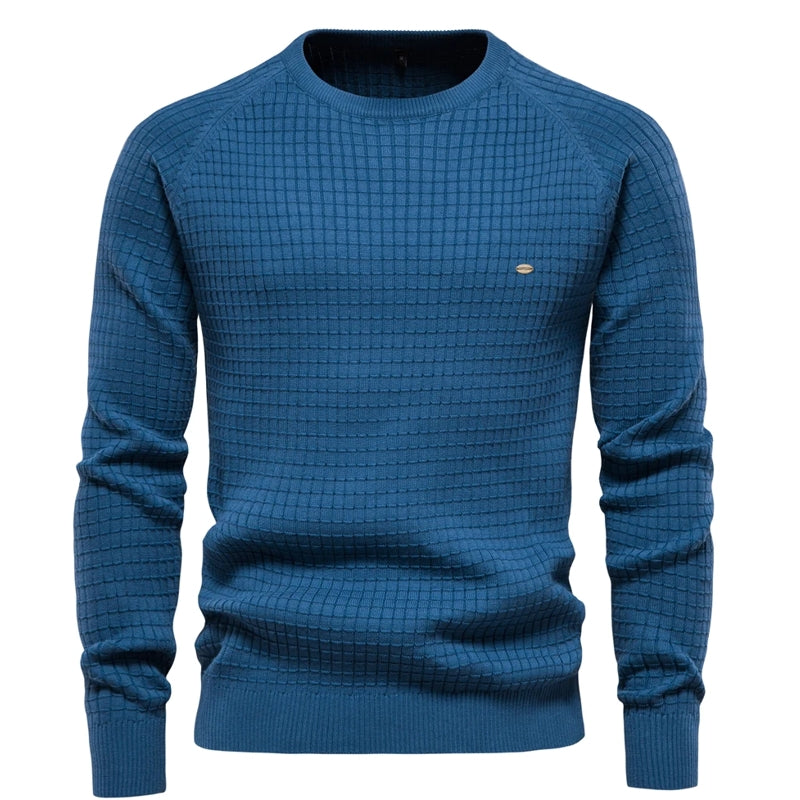 Cotton Men Sweaters Solid Color O Neck Blue Men Blouse - Tophatter Daily Deals