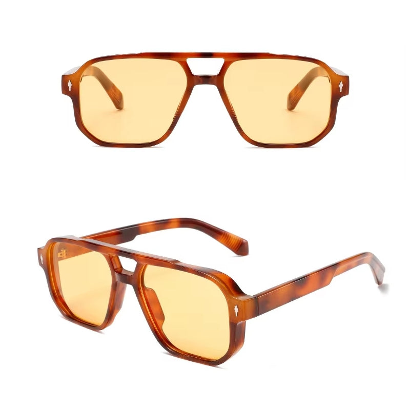 Vintage Double Bridges Square Men Sunglasses Amber Sunglasses - Tophatter Daily Deals