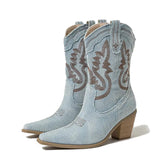 Denim Pointed Toe Ankle Boots for Women Light Blue Women Shoes - Tophatter Daily Deals