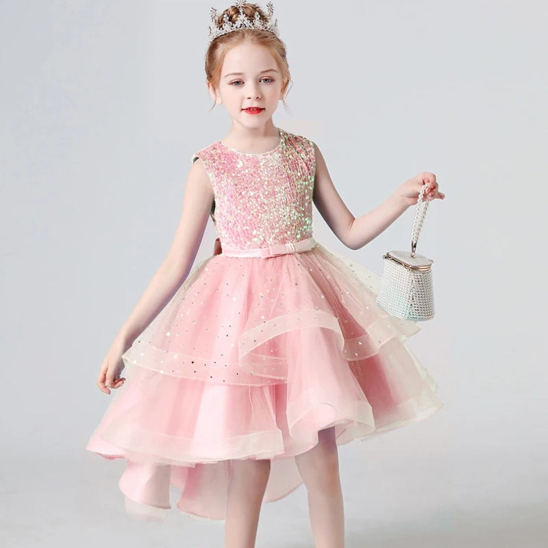 3-13 years Sequin Lace Tuxedo Dress for girls Pink kids clothing - Tophatter Daily Deals