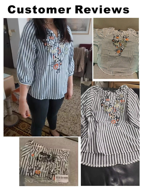 Bohemian Striped Shirt Work Tops Blouse Blouses - Tophatter Daily Deals