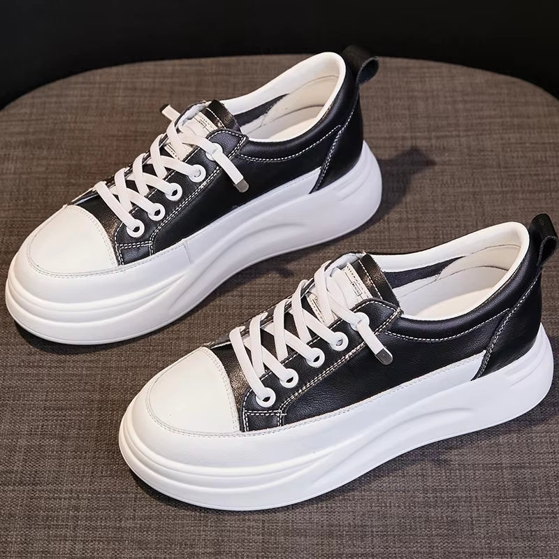 Versatile White Sneakers 4.5cm Platform Flats Black High Heel Sneaker - Tophatter Daily Deals