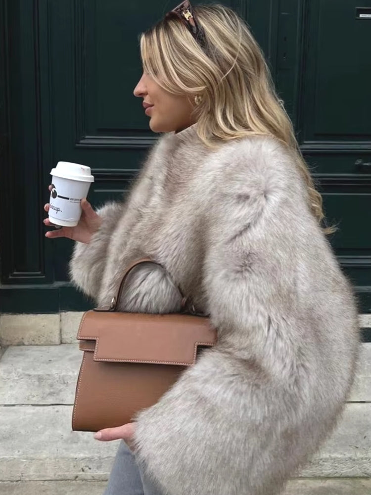 Gradient Cropped Faux Fur Coats Apricot Coats & Jackets - Tophatter Daily Deals