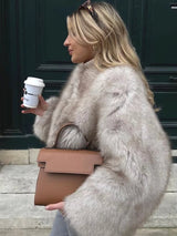 Gradient Cropped Faux Fur Coats Apricot Coats & Jackets - Tophatter Daily Deals