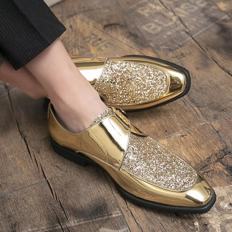 Fashion Men Golden and Black Sequined Shoes Men Shoes - Tophatter Daily Deals
