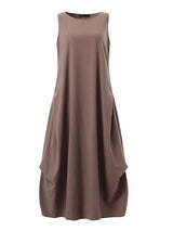 Casual Loose Solid Cotton Maxi Dresses Brown Sleeveless Dresses - Tophatter Daily Deals
