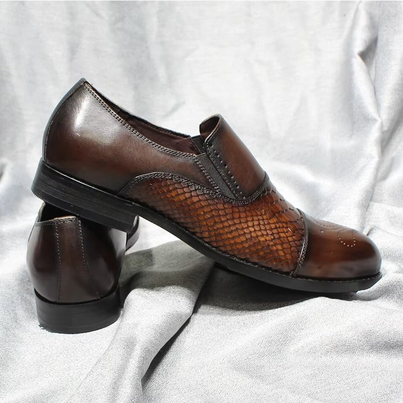 Classic Snake Print Genuine Leather Cap Toe Shoes Men Dresses Shoes - Tophatter Daily Deals