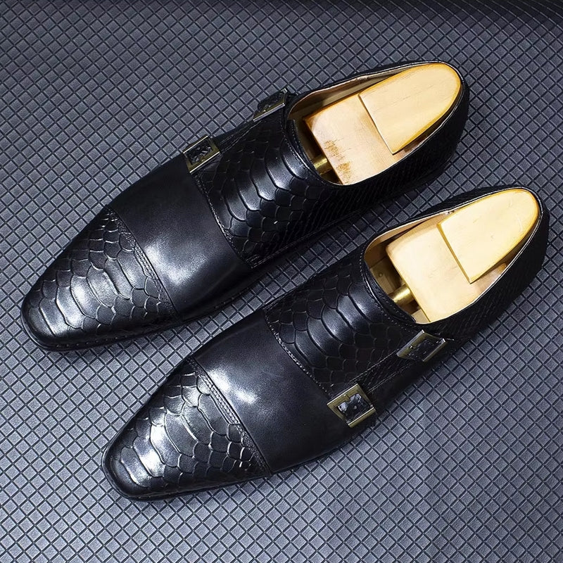 Calf Leather Comfortable Monk Strap Classic Crocodile Pattern Formal Shoes Men Dresses Shoes - Tophatter Daily Deals