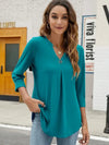 Women T-shirt V Neck 3/4 Sleeve Tops Blouse Peacock Blue Blouses - Tophatter Daily Deals